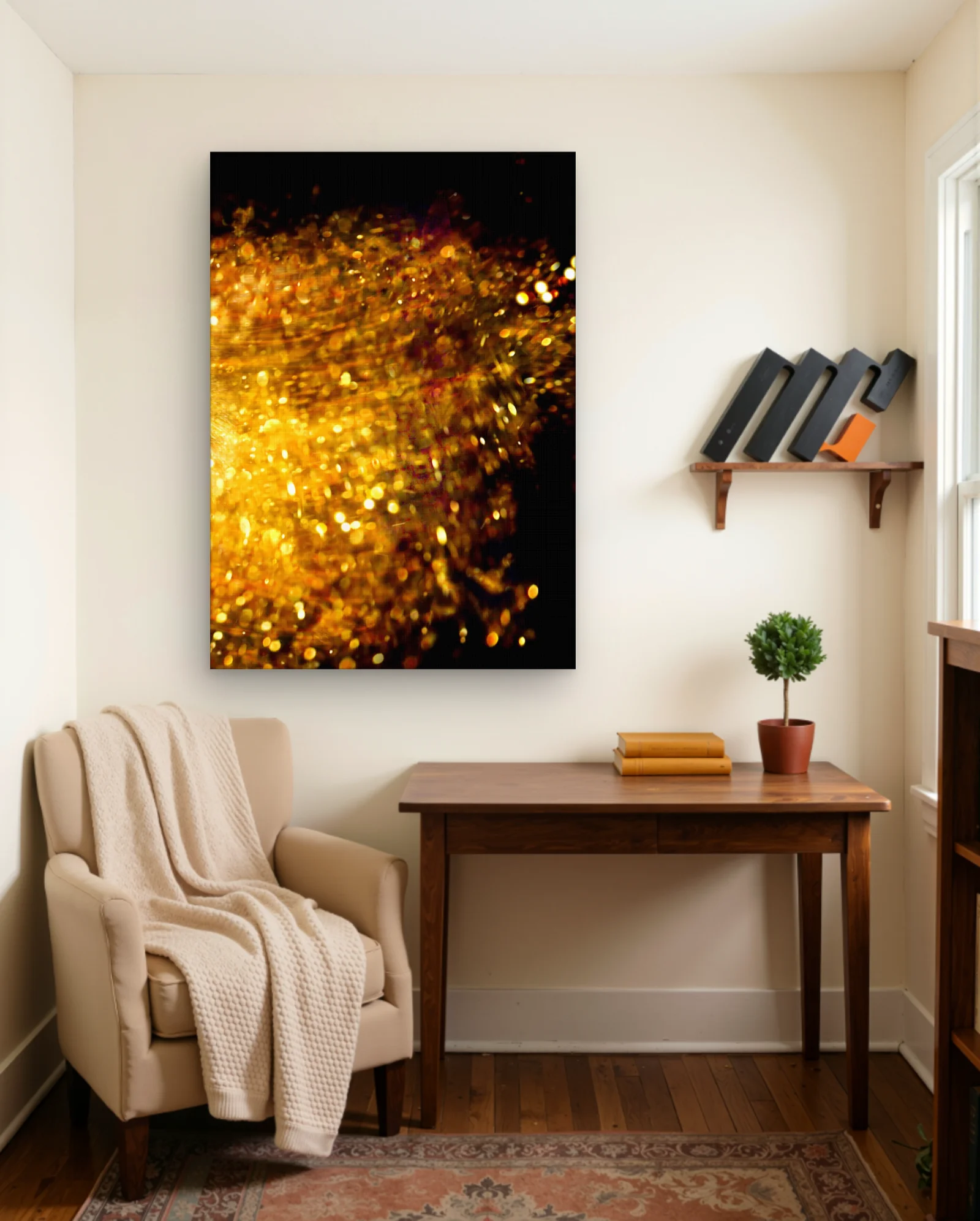 Golden Bokeh Stream Wall Art — Abstract abstract & modern wall art poster