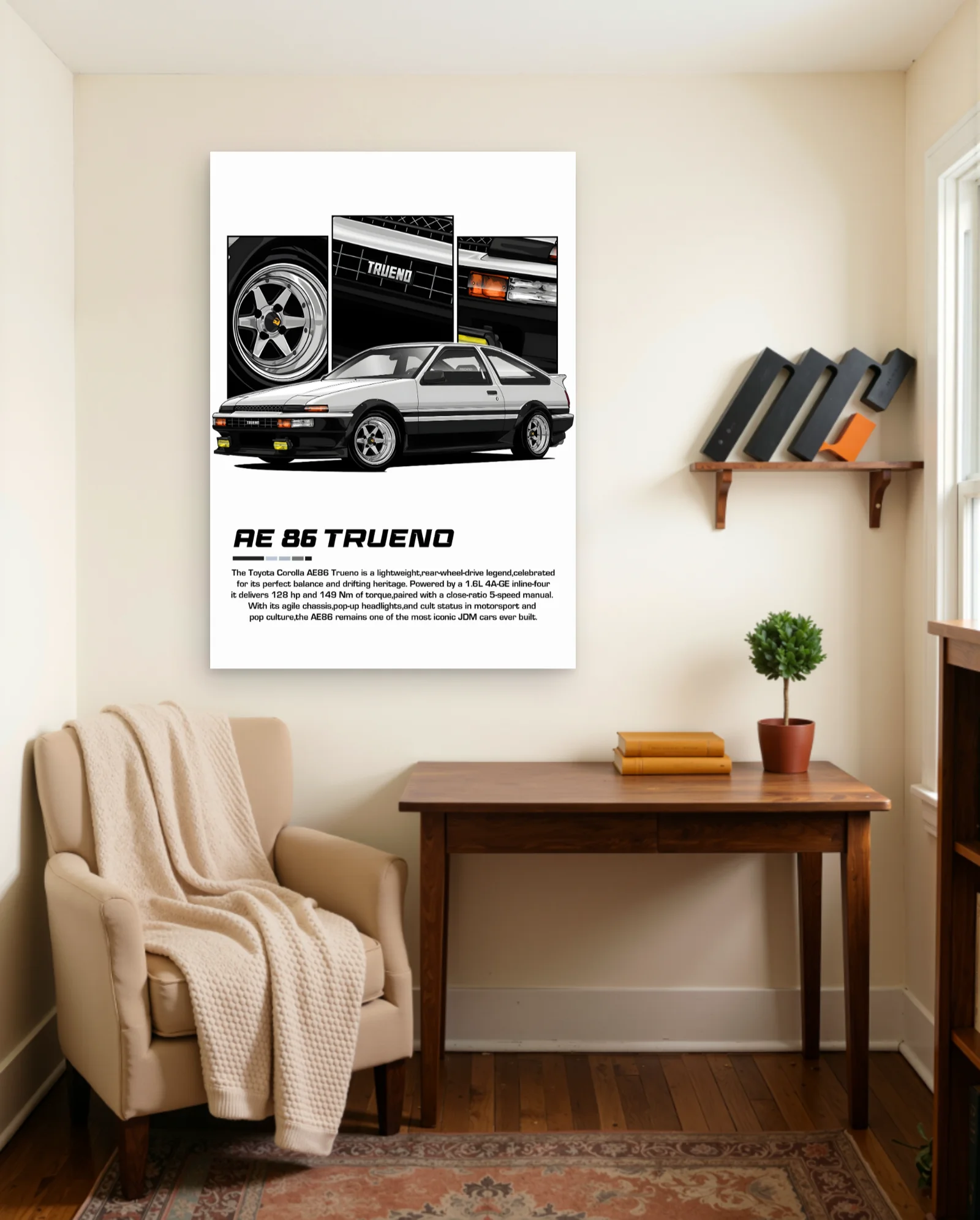 Toyota AE86 Trueno Poster — framed wall art poster by Memocult
