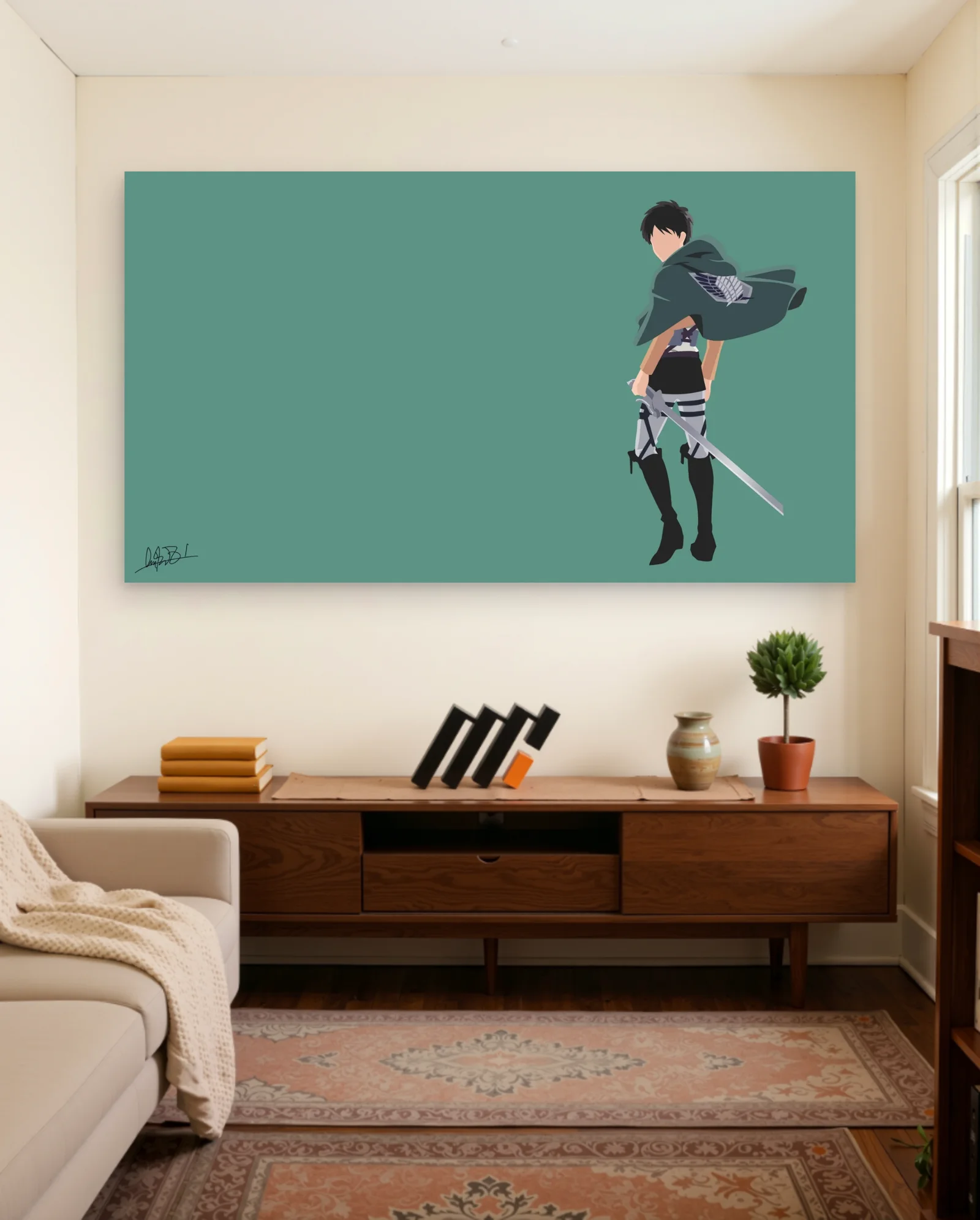Eren Yeager Survey Corps Sword Poster — framed wall art poster by Memocult