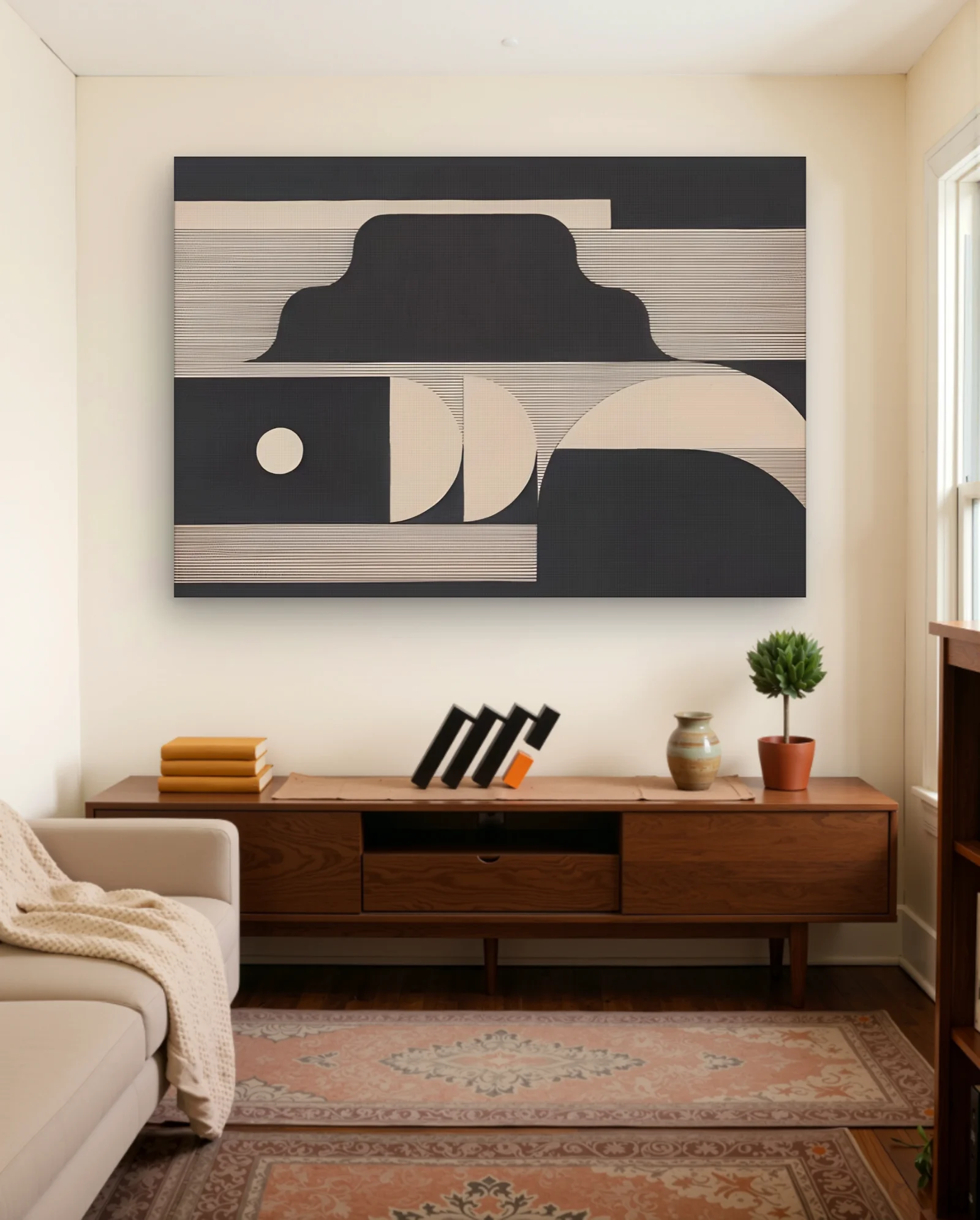 Monochrome Arcs And Stripes Wall Art — framed wall art poster by Memocult