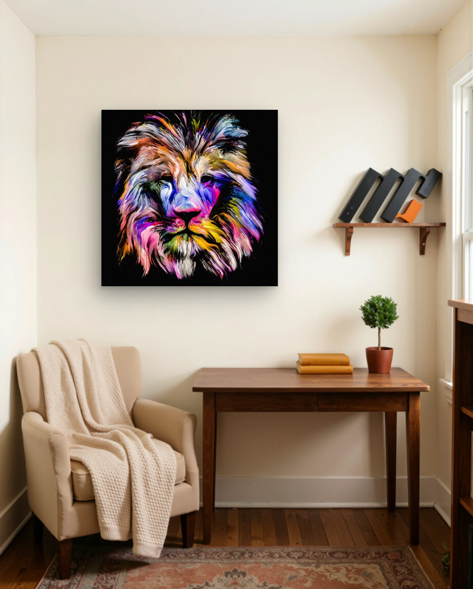 Chromatic Lion — Swirling Brushstroke Portrait — framed wall art poster by Memocult