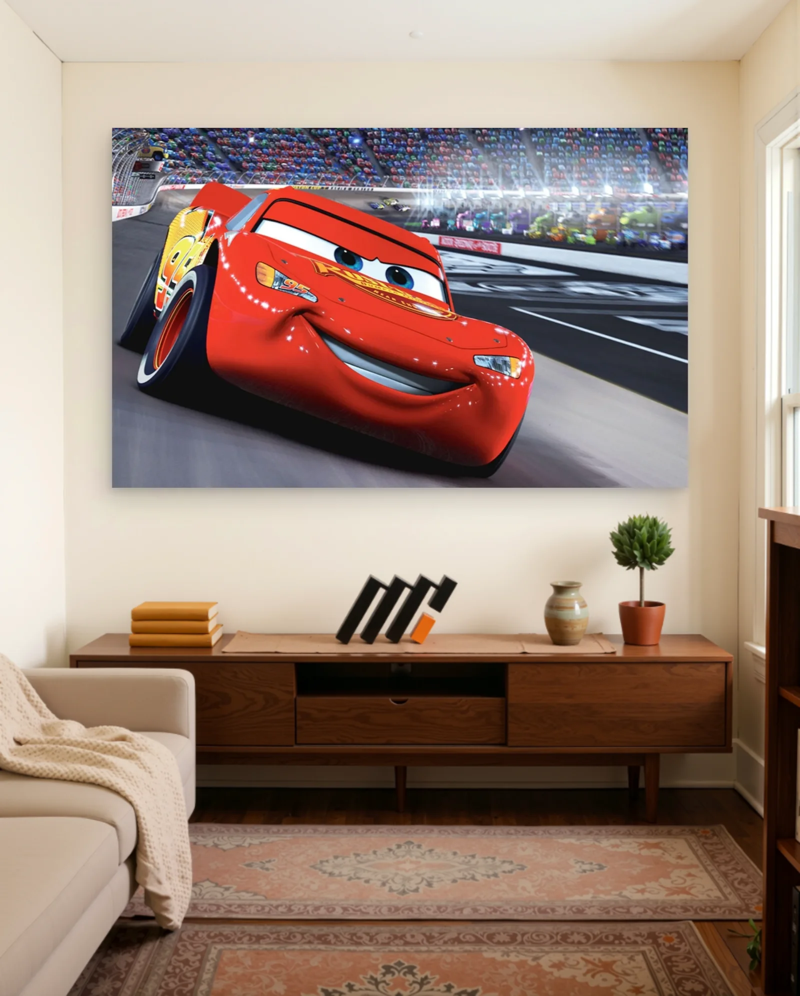 Lightning McQueen 95 On Track Poster — framed wall art poster by Memocult
