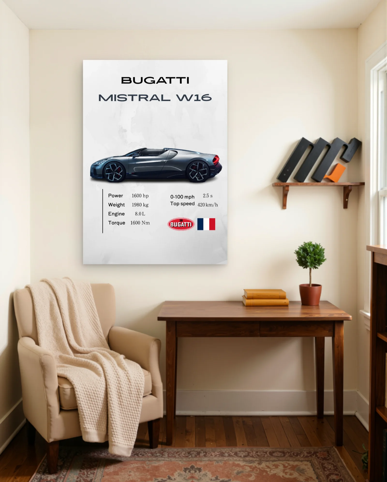 Bugatti Mistral W16 Poster — framed wall art poster by Memocult