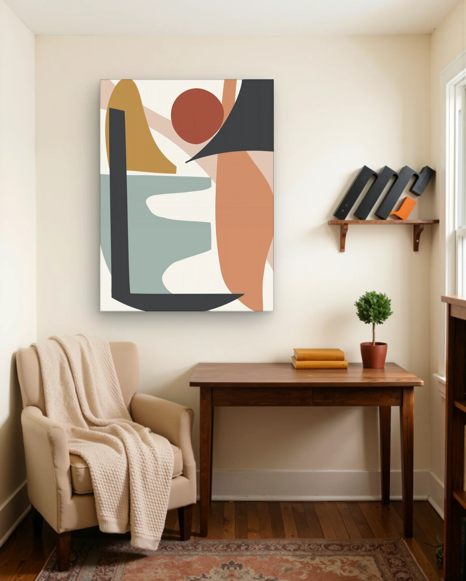 Muted Terracotta Sage Abstract Shapes Wall Art — framed wall art poster by Memocult