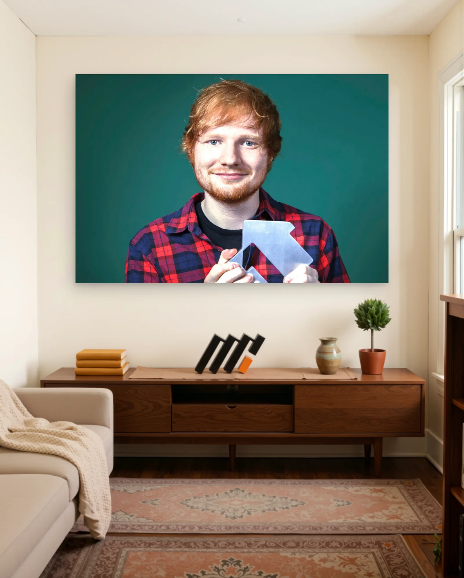 Ed Sheeran Plaid Shirt Award Poster — framed wall art poster by Memocult