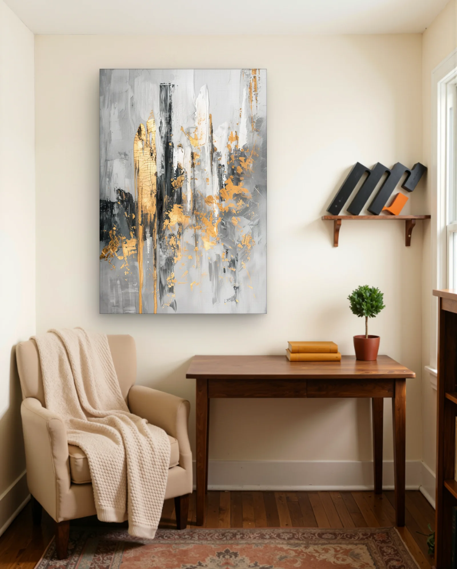 Gold Drips Black Vertical Texture Wall Art — Abstract abstract & modern wall art poster