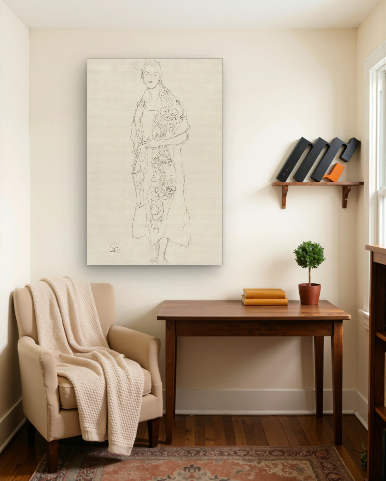 Gustav Klimt Woman With Patterned Robe Art Print — framed wall art poster by Memocult