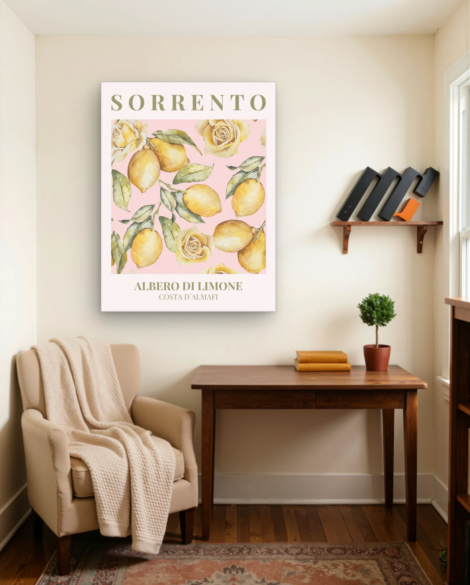 Sorrento Lemons And Roses Wall Art — framed wall art poster by Memocult
