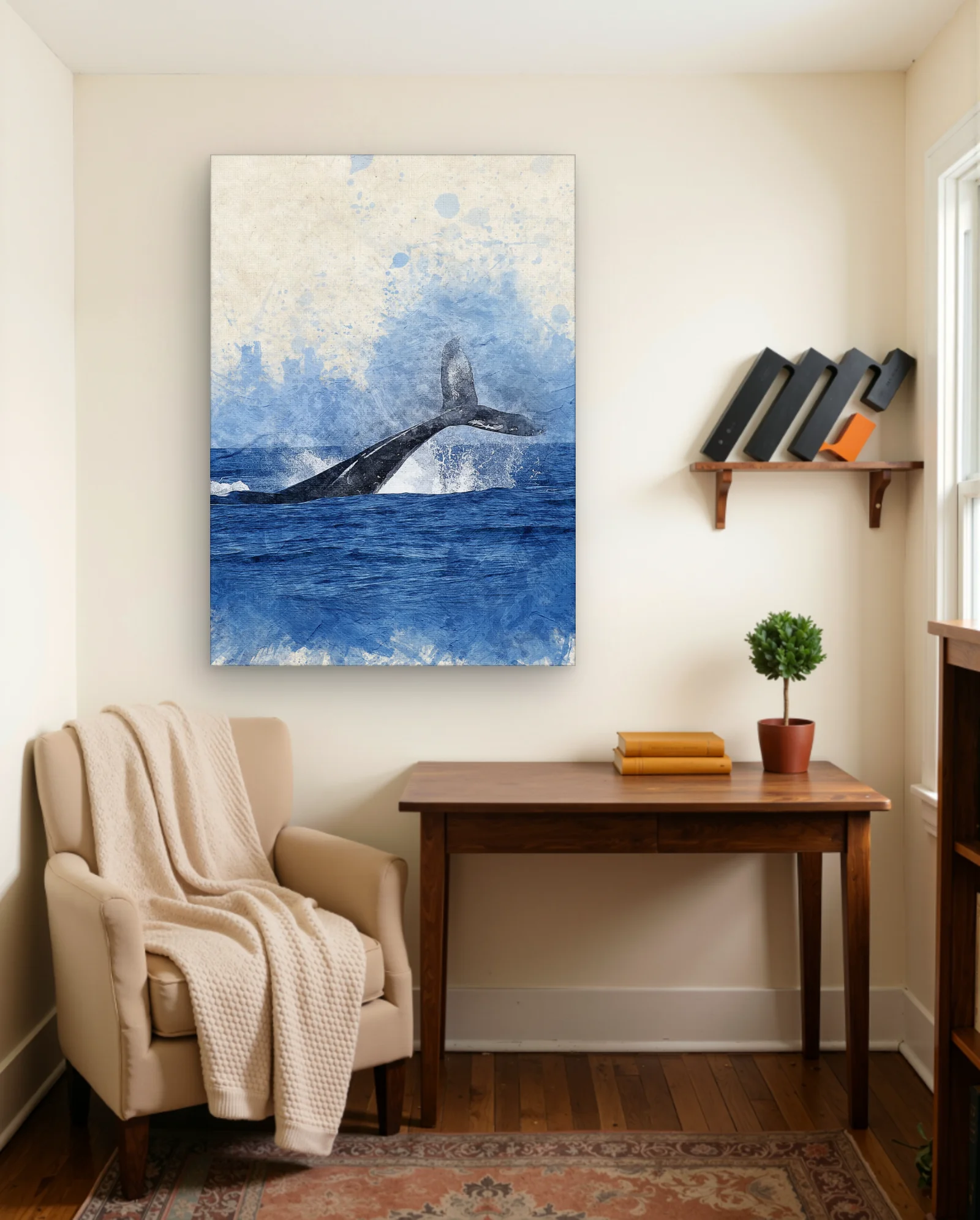 Humpback Whale Tail Dive Wall Art — framed wall art poster by Memocult