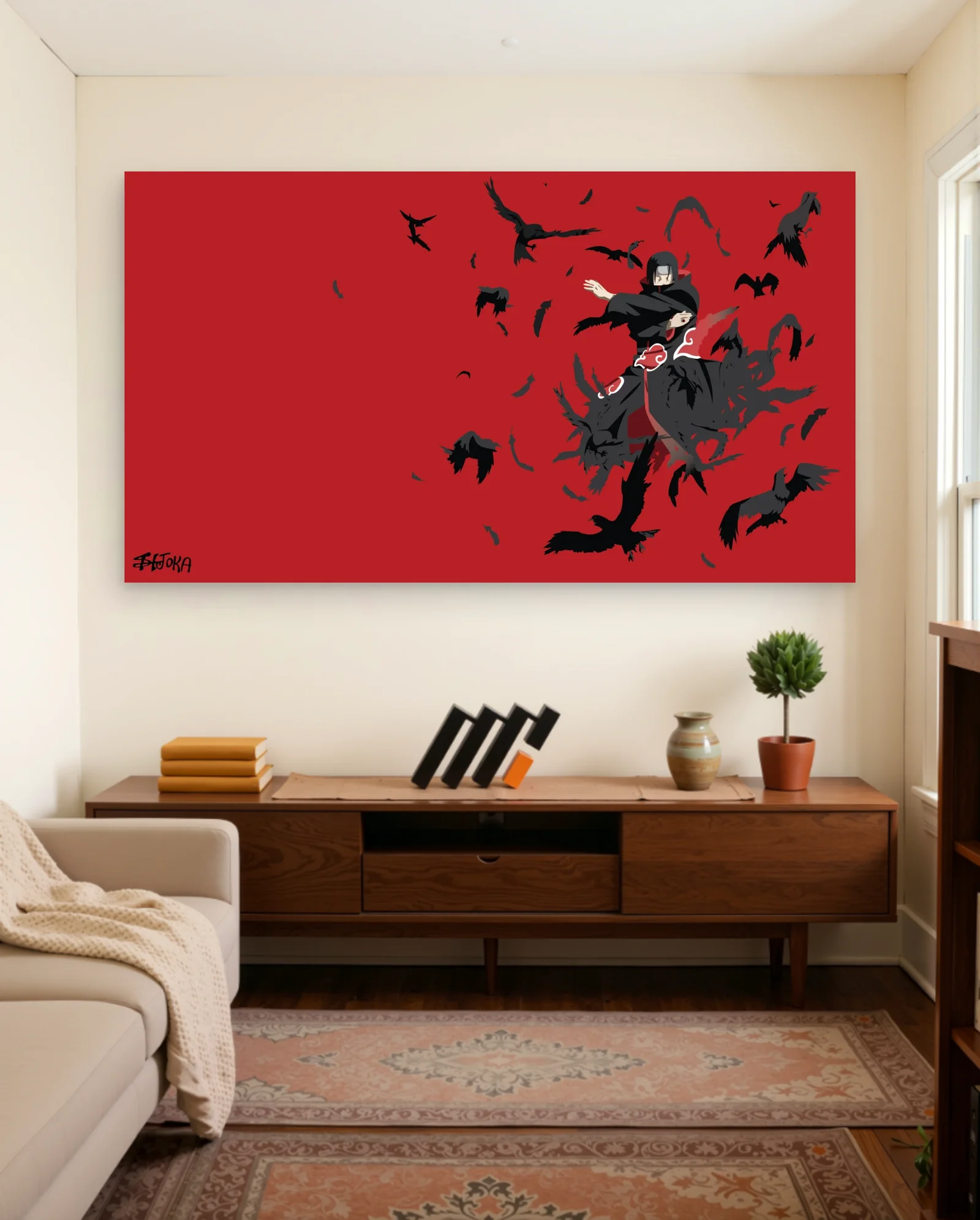Itachi Uchiha Swirling Crows Poster — framed wall art poster by Memocult