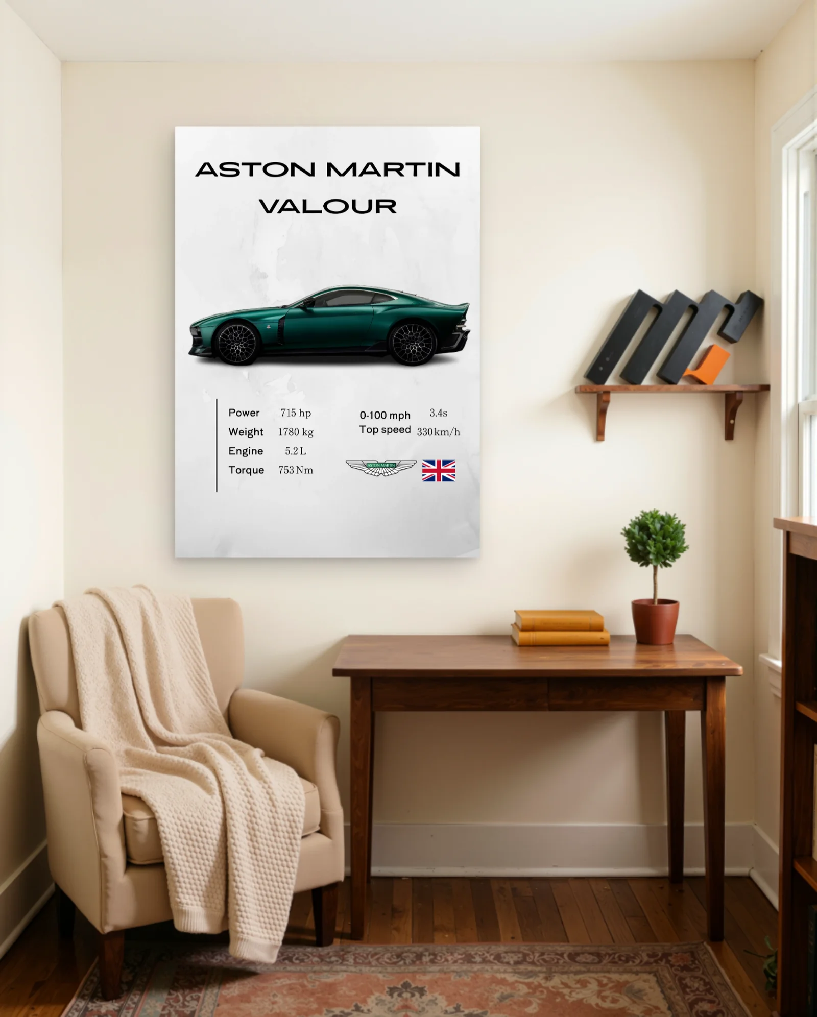 Aston Martin Valour Emerald Poster — framed wall art poster by Memocult