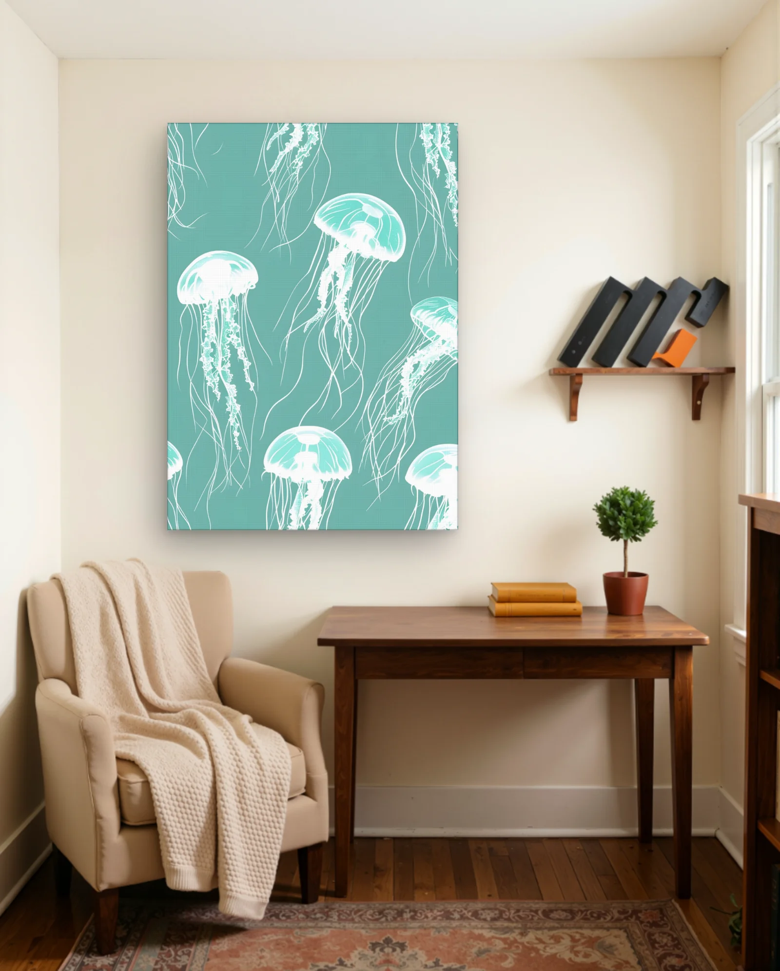 Teal Jellyfish Pattern Wall Art — framed wall art poster by Memocult