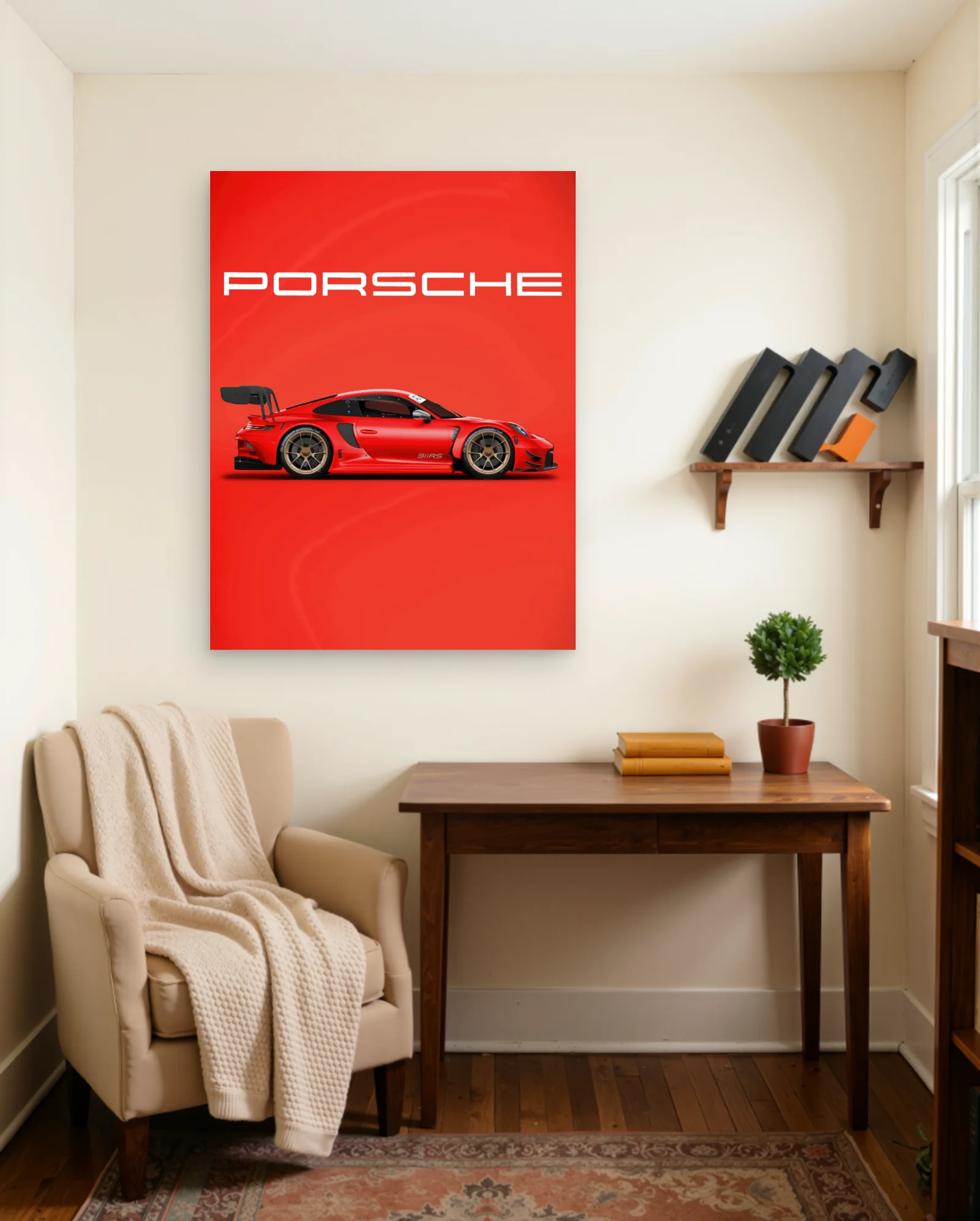 Red Porsche 911 GT3 RS Side Profile Poster — framed wall art poster by Memocult