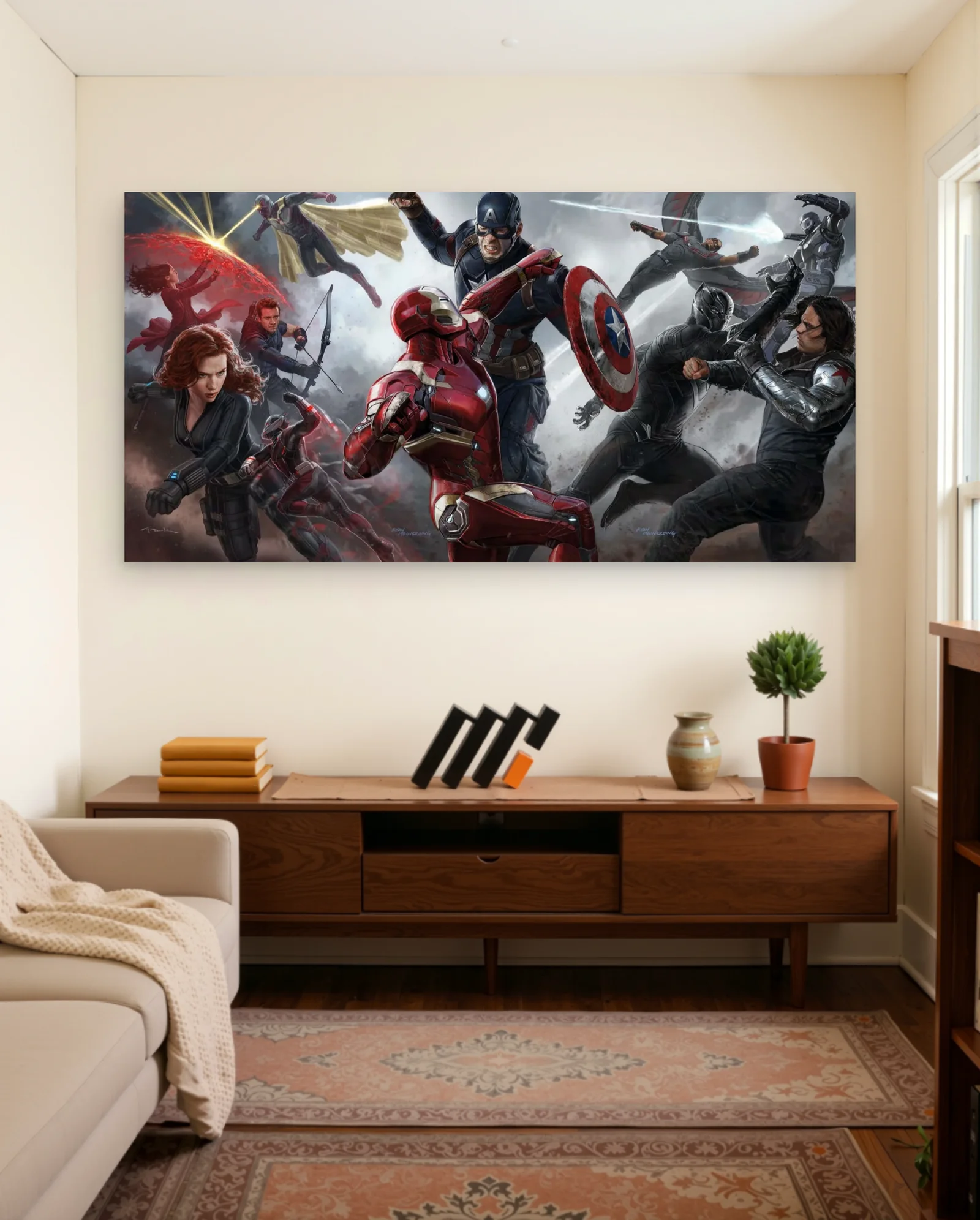 Captain America Civil War Battle Poster — framed wall art poster by Memocult