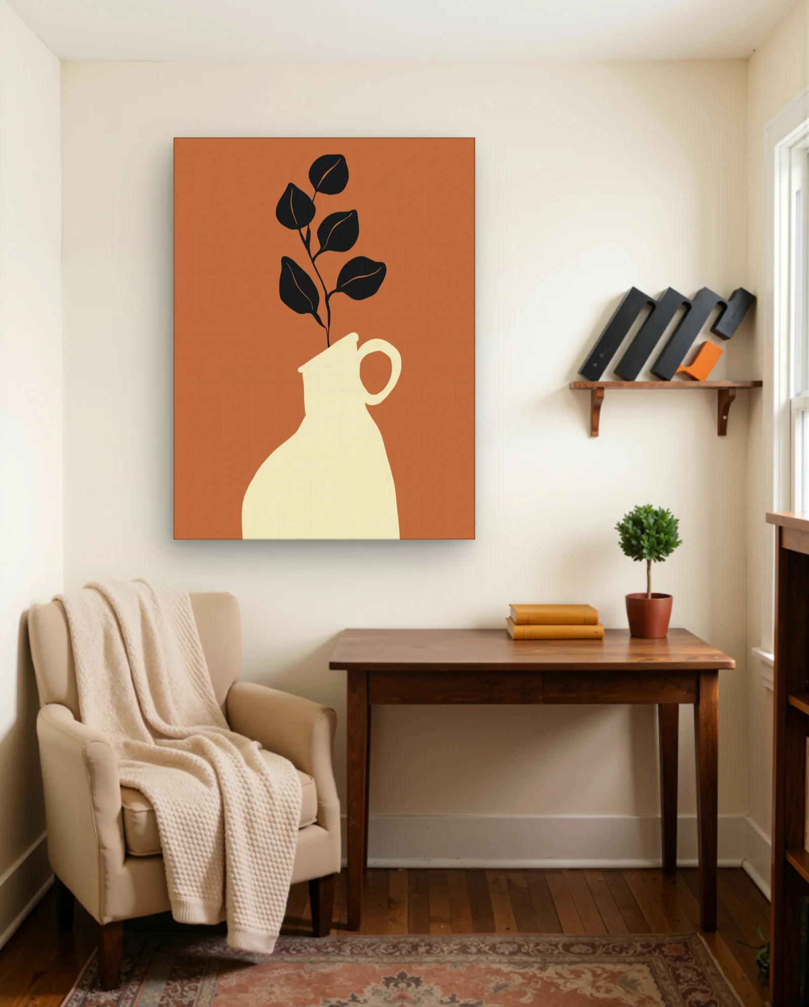 Cream Pitcher Black Foliage Terracotta Wall Art — Abstract abstract & modern wall art poster