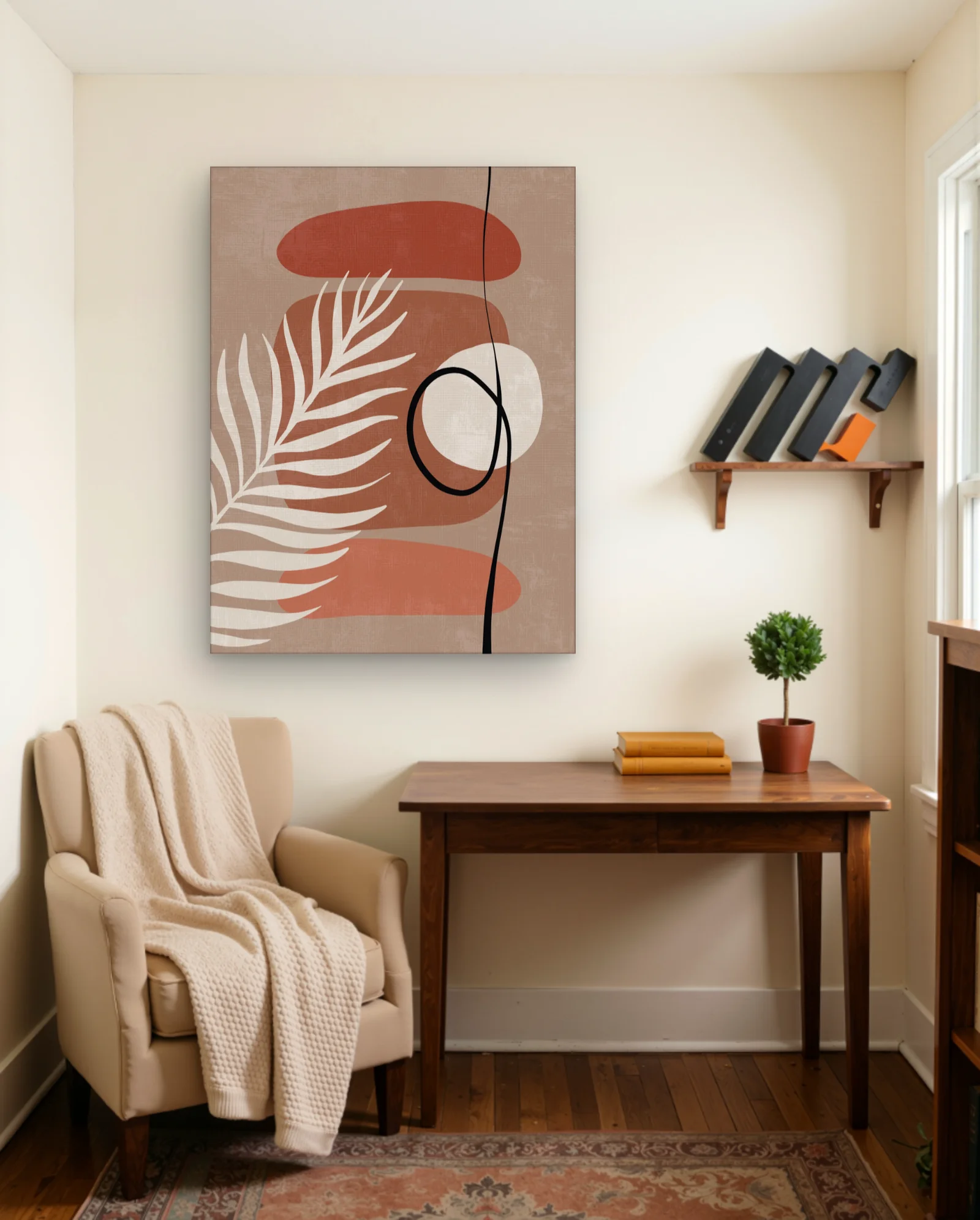 White Palm Frond Terracotta Shapes Wall Art — framed wall art poster by Memocult