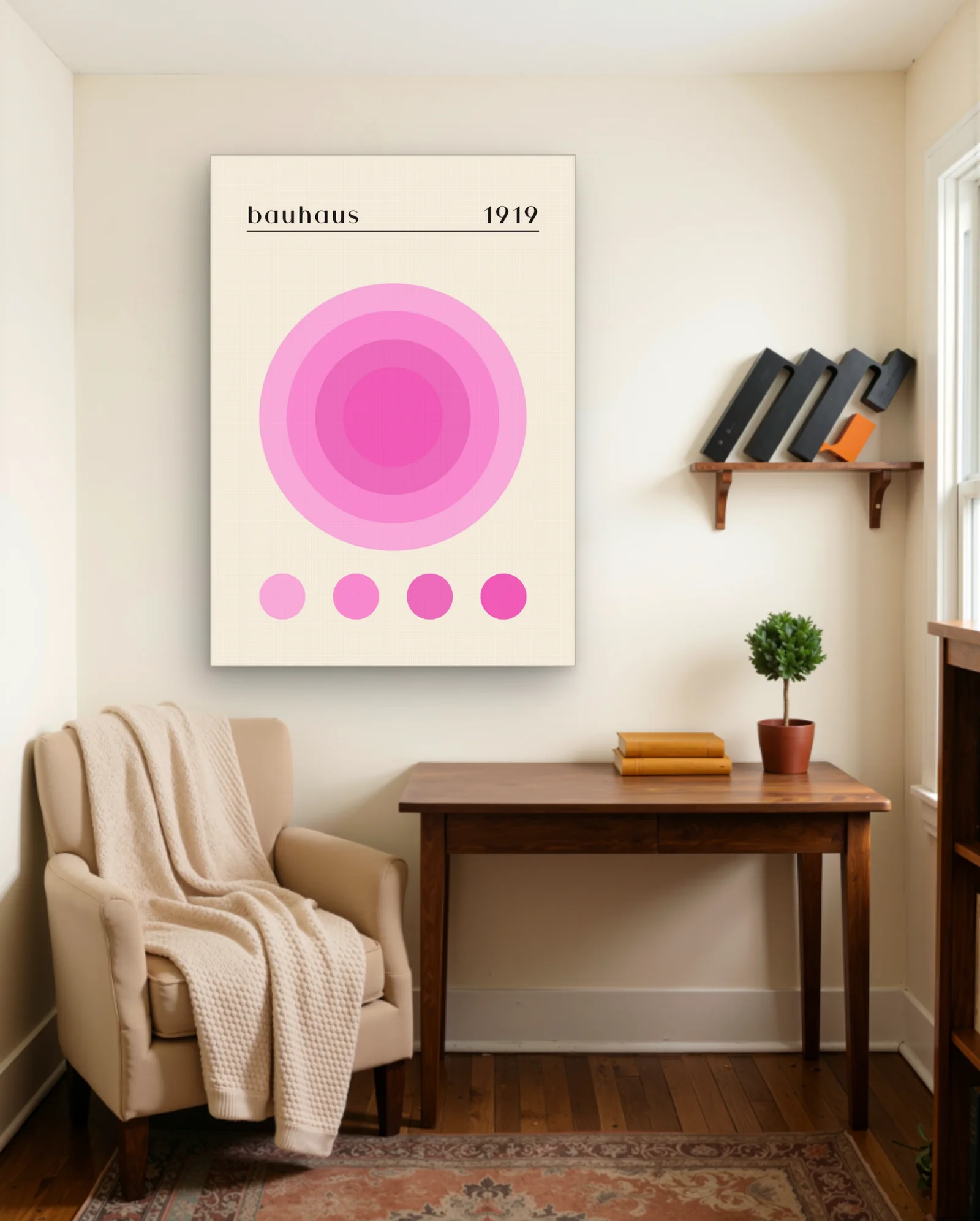 Bauhaus Pink Concentric Circles 1919 Wall Art — framed wall art poster by Memocult