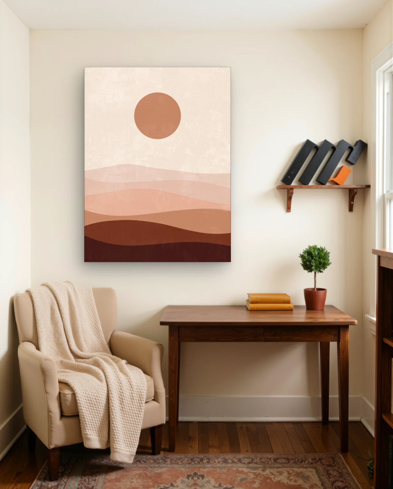 Terracotta Sun Layered Hills Wall Art — framed wall art poster by Memocult