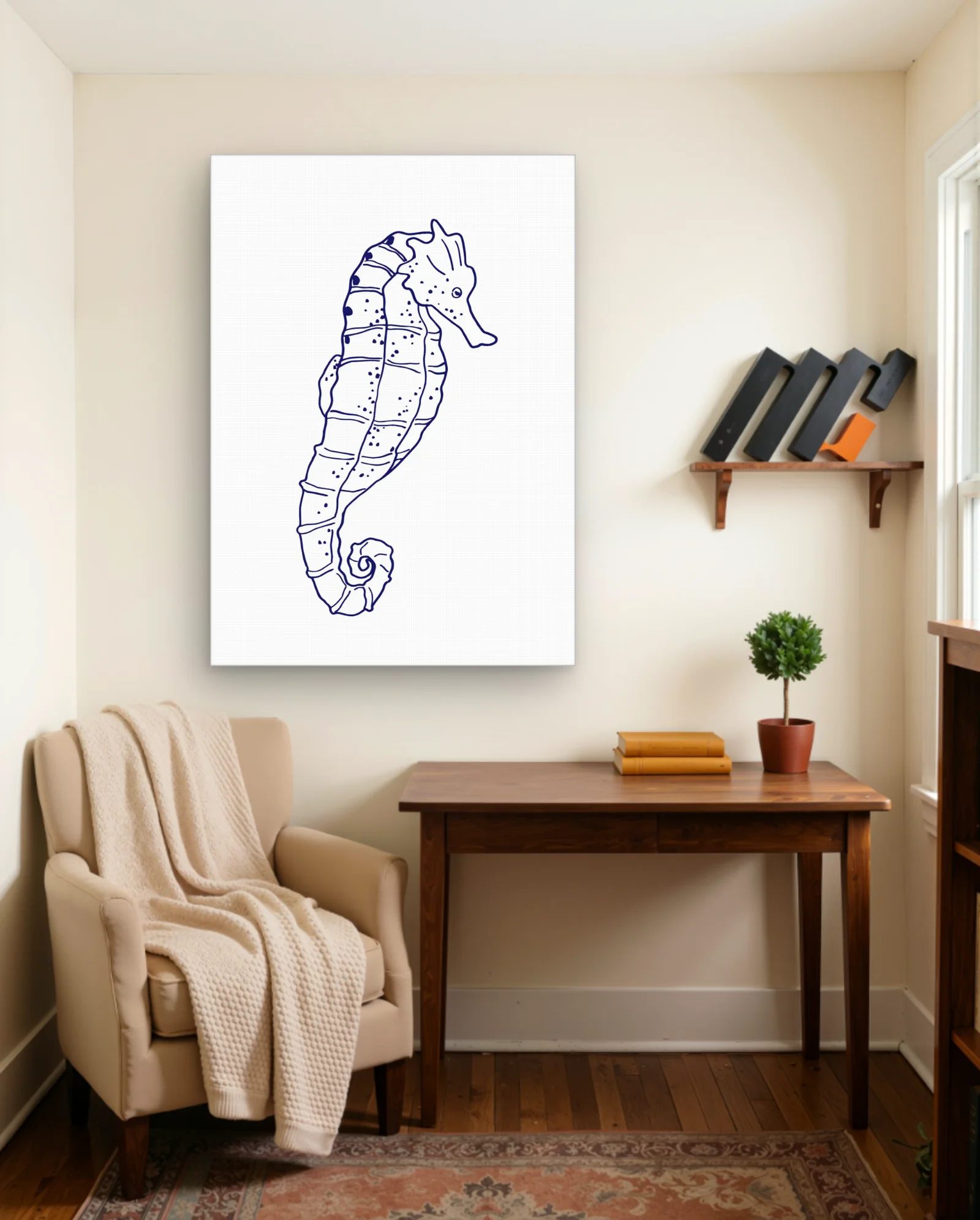 Navy Line Seahorse Wall Art — Abstract abstract & modern wall art poster