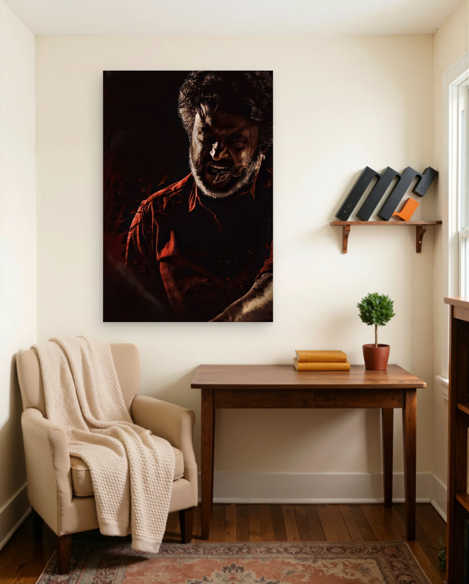 Thalapathy Vijay Intense Portrait Poster — framed wall art poster by Memocult