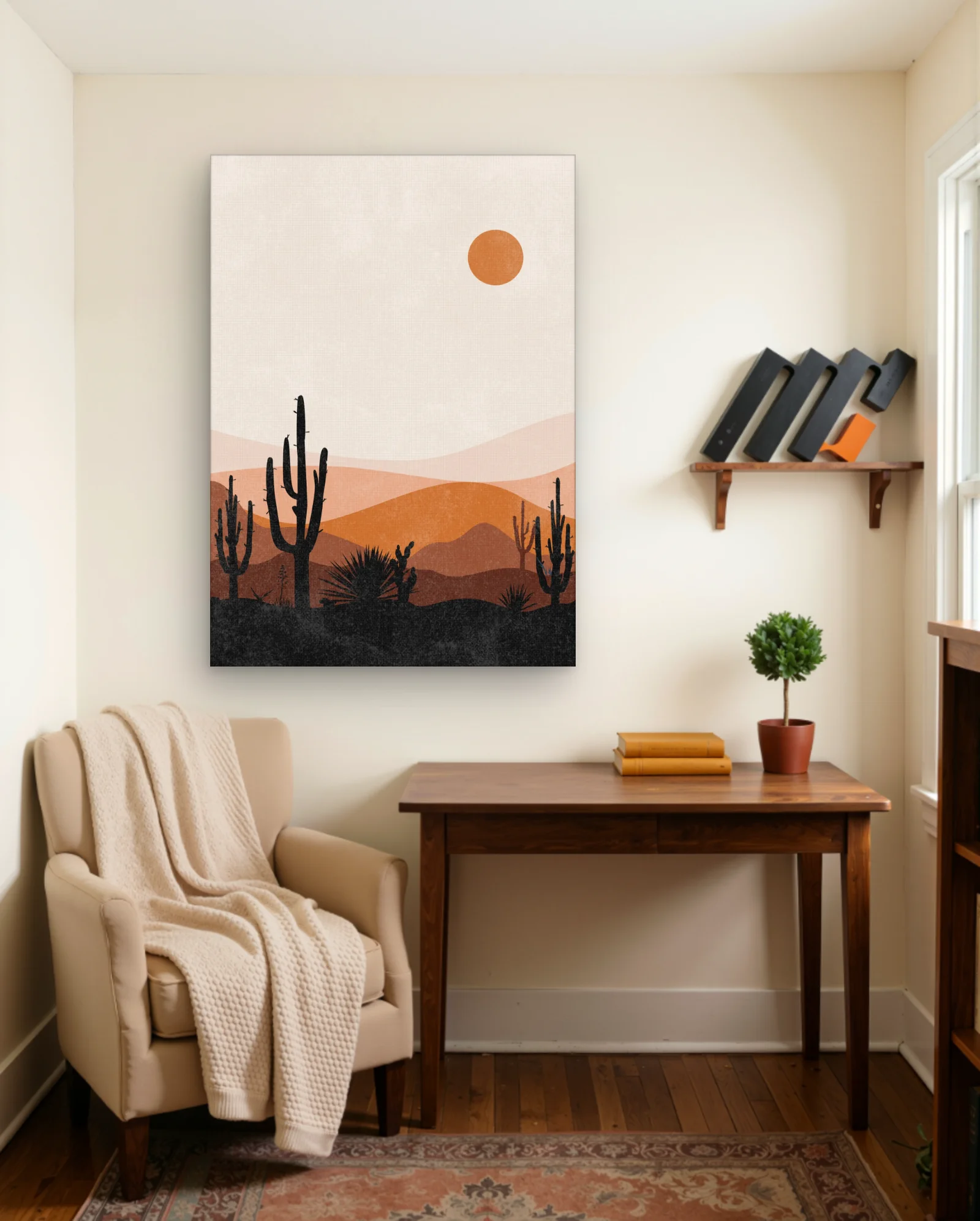 Saguaro Sunset — Terracotta Minimal Desert Landscape — framed wall art poster by Memocult
