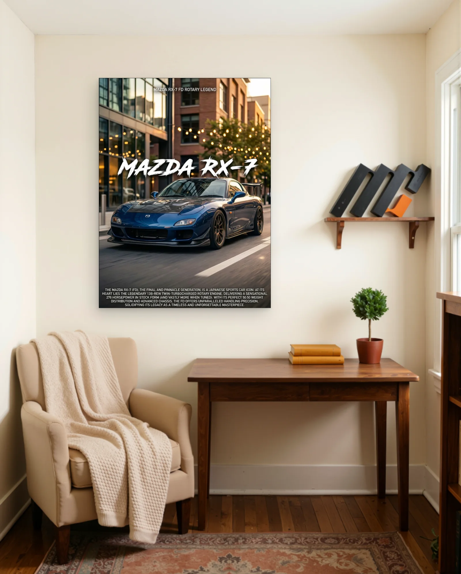 Mazda RX-7 FD Blue Poster — framed wall art poster by Memocult