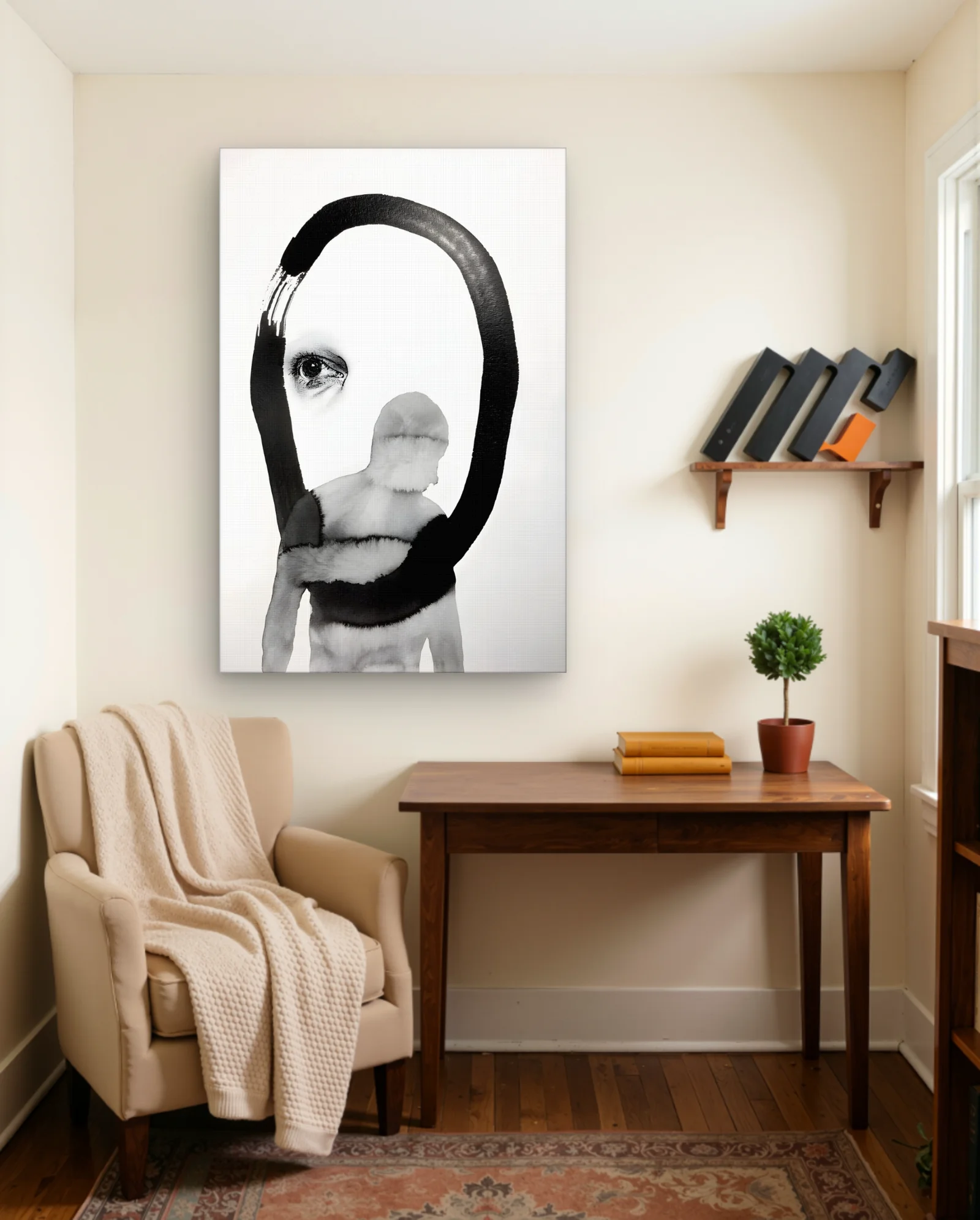 Eye And Figure Black Brushstroke Wall Art — Modern Digital Art abstract & modern wall art poster