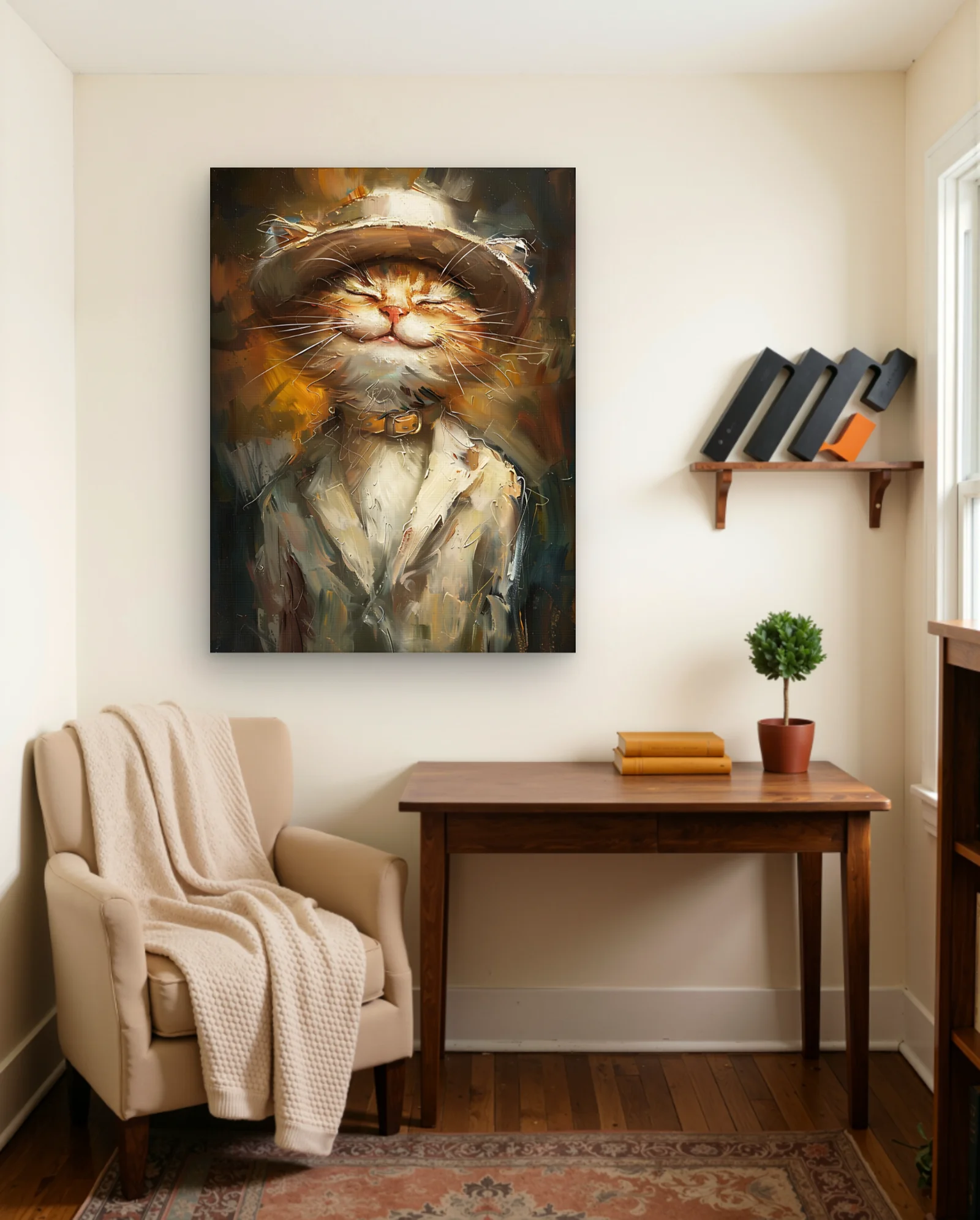 Smiling Cat Wearing Straw Hat Wall Art — Abstract abstract & modern wall art poster