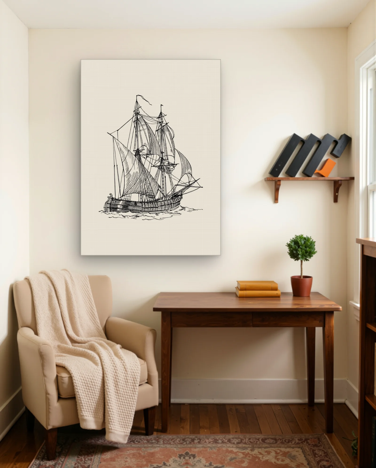 Tall Ship With Full Sails Wall Art — framed wall art poster by Memocult