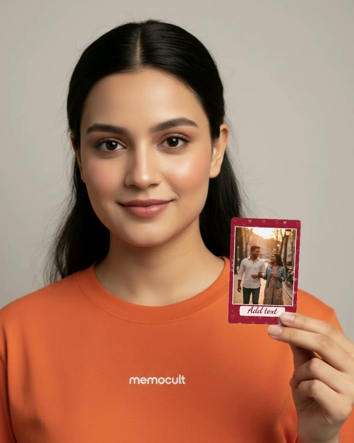 A person holds a retro print; it cuts through retro polaroids, photo strips and mini prints