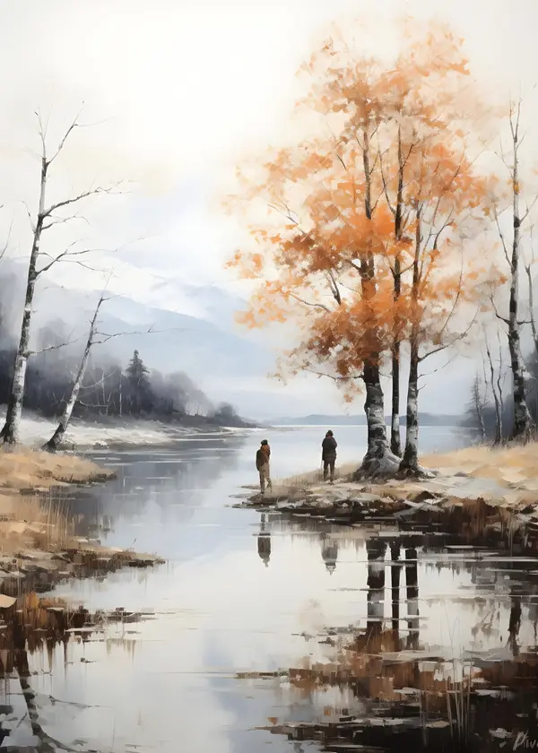 Autumn Lake Two Fishermen Wall Art — Memocult