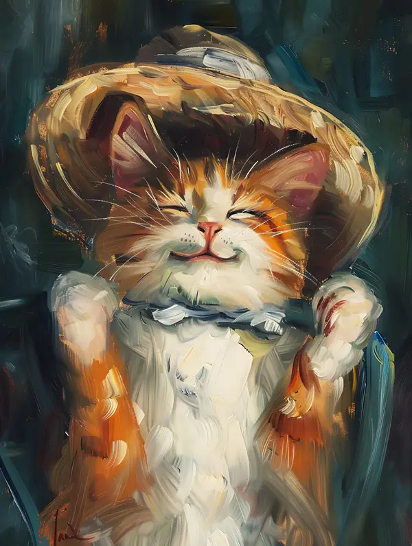 Smiling Ginger Cat In Straw Hat poster — Memocult