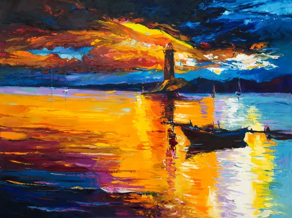 Lighthouse Sunset With Boats Wall Art — Memocult