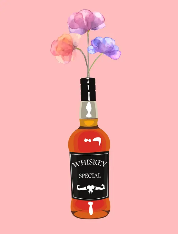 Whiskey Bottle With Watercolor Poppies Wall Art — Memocult