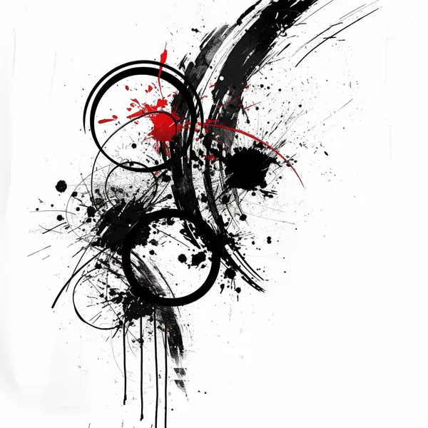 Black Ink Rings Splatter Red Accent Wall Art — Memocult