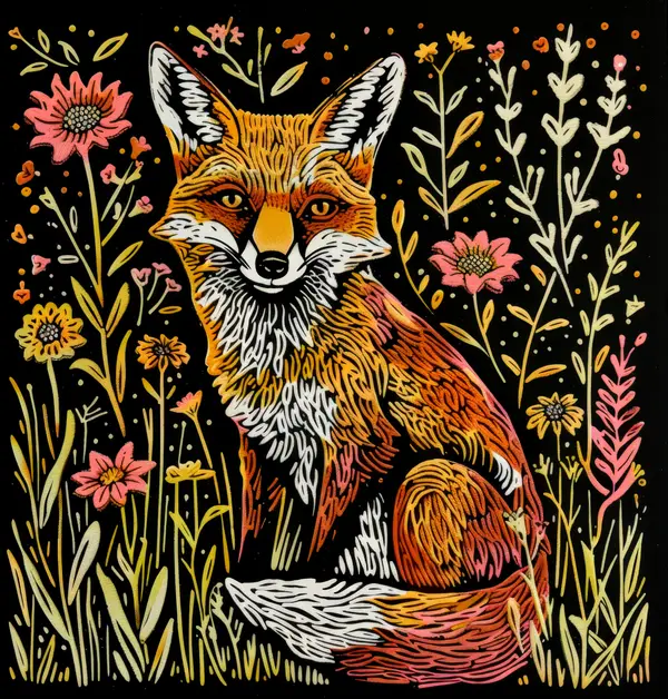 Fox In Floral Meadow Wall Art — Memocult