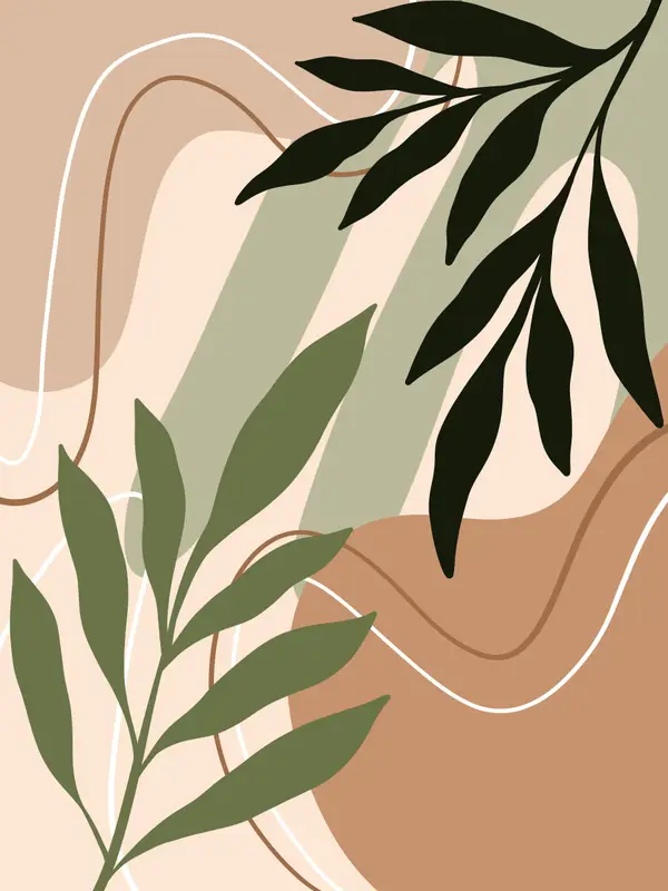 Green Leaf Branches Earth Tone Waves Wall Art — Memocult