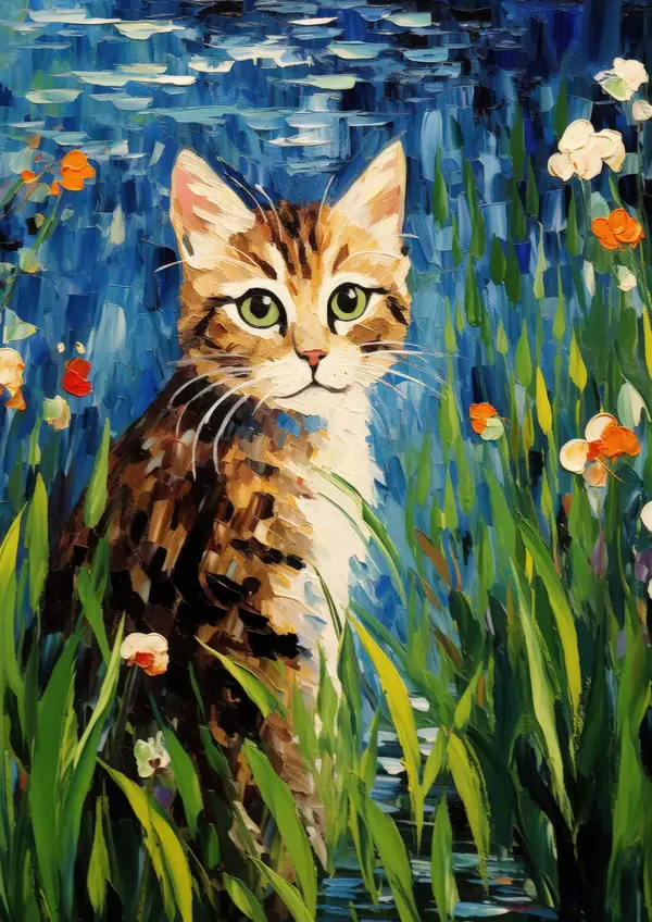 Green Eyed Tabby Cat In Flowers Wall Art — Memocult