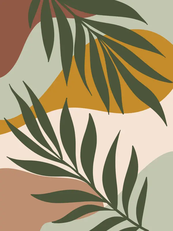 Green Palm Leaves Earth Tone Abstract Wall Art — Memocult