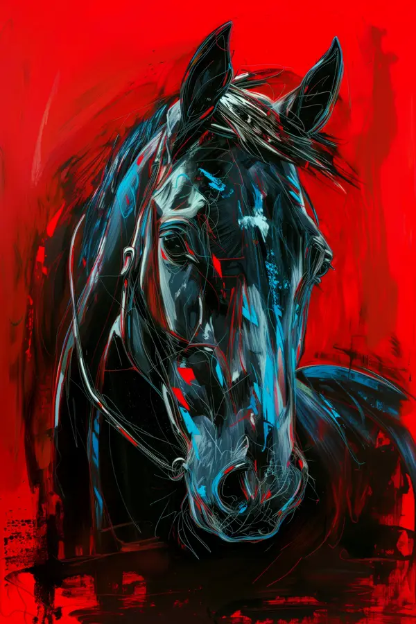 Black Horse Head Neon Red Cyan Wall Art — Memocult