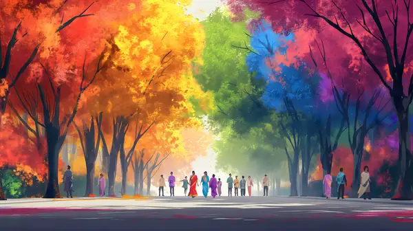 Holi Festival Colorful Trees Wall Art — Memocult