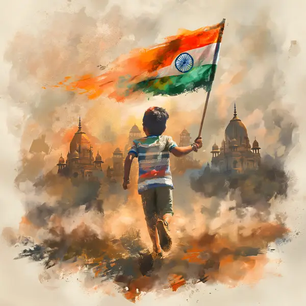 Child Running With Indian Flag Photo — Memocult