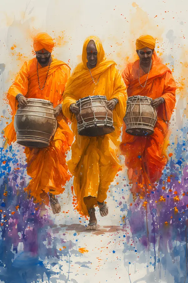 Three Monks Procession With Drums Photo — Memocult