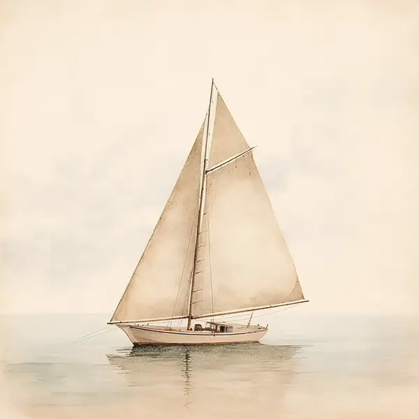 Vintage Sailboat at Sea — Minimalist Sepia Tone poster — Memocult