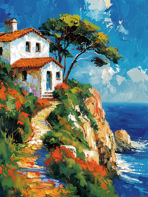 Mediterranean Cliffside House Wall Art — Memocult