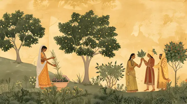 Indian Garden Scene With Figures Wall Art — Memocult