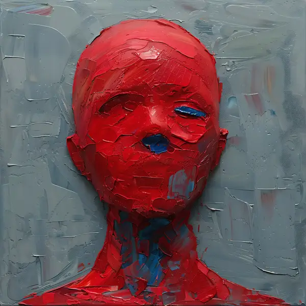Red Face Blue Accents Wall Art — Memocult