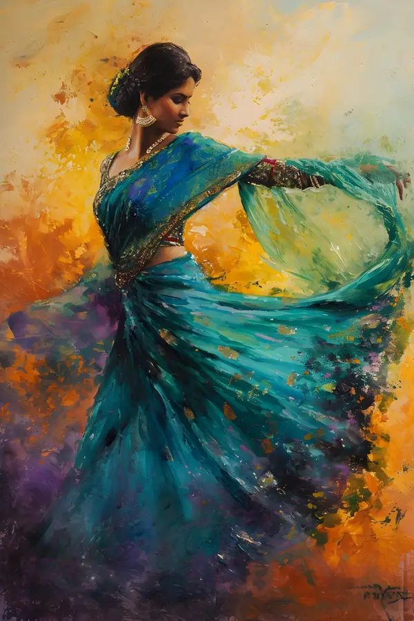 Indian Dancer In Teal Saree Wall Art — Memocult