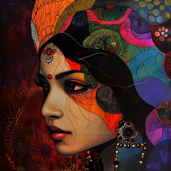 Indian Woman With Ornate Headdress Wall Art — Memocult