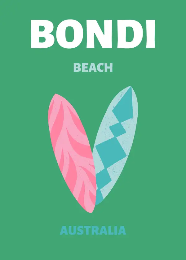Bondi Beach Surfboards Travel Poster — Memocult
